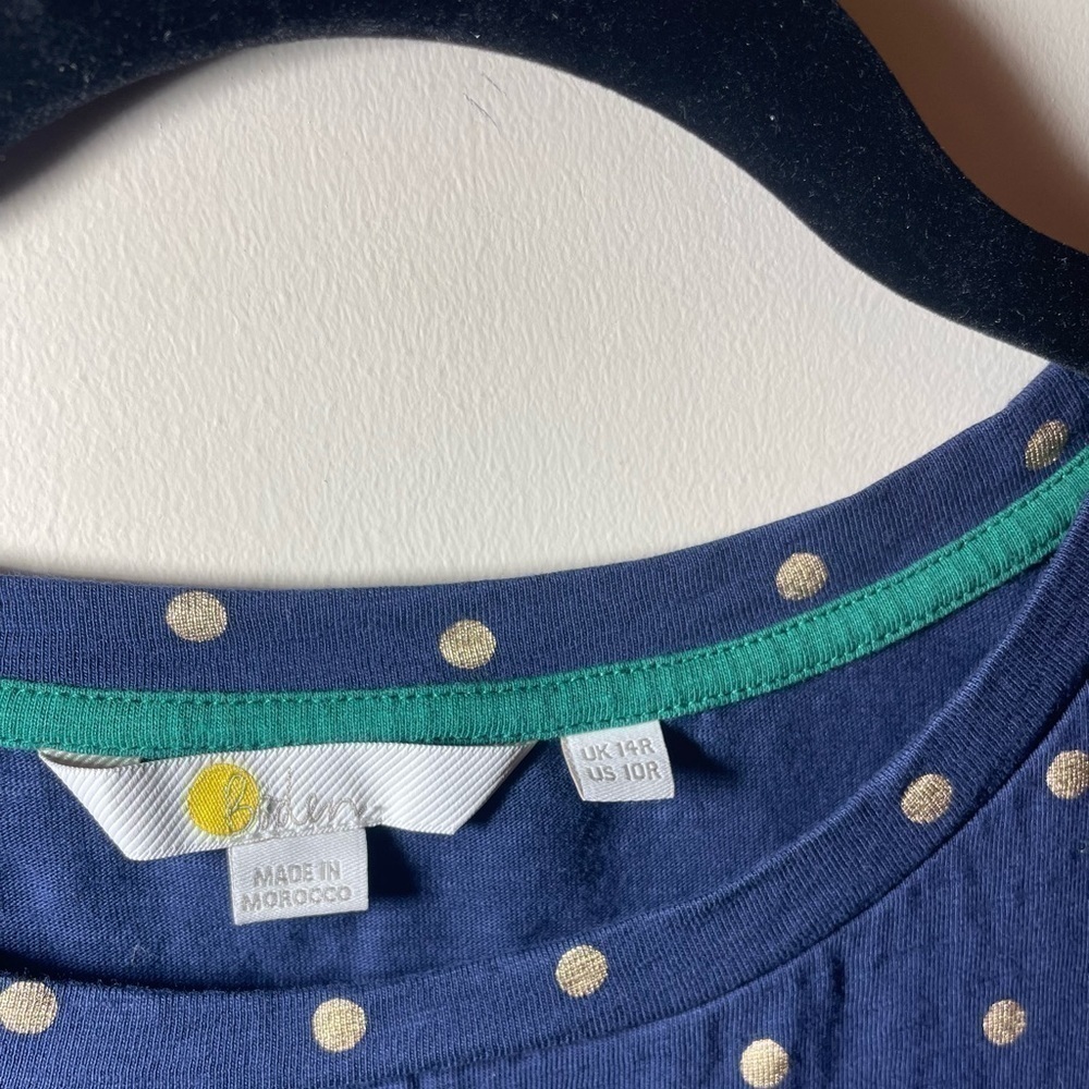 Boden Zoe Jersey T-Shirt Dress - Navy and Gold Metallic Polka Dot Mini - Picture 3 of 7